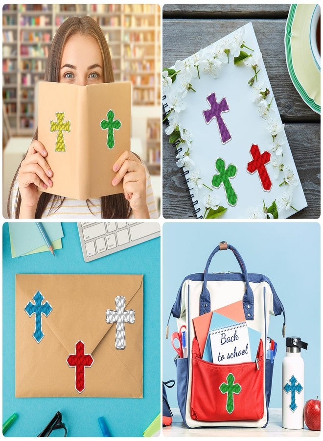 Chivertion 600 Pcs Prism Crosses Stickers for DIY Dazzle Sparkle Jesus Easter Religious Cross Stickers for Sunday Church Rewards Party Favor - Image 4